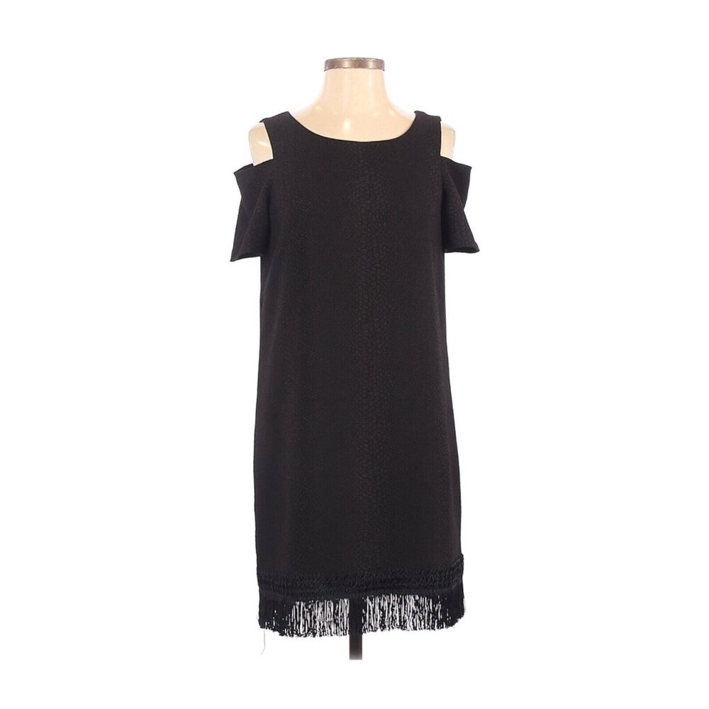 EUC Cooper & Ella Women's Size S Black Snakeskin Print Fringe Hem Cocktail Dress